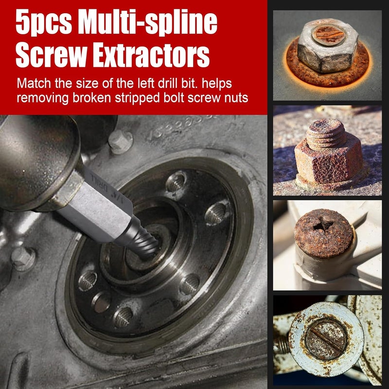 DUDDOO 15Pcs Screw Extractor Set, Easy Out Extractor Set, Left Hand Drill Bit Hex Head Extractor, Cobalt HSS Steel Kit for Stripped Screws and Broken Bolts - Image 5